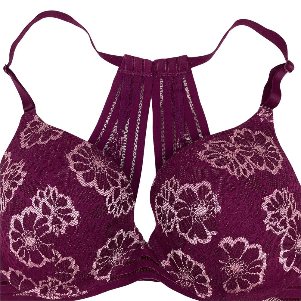 Victoria's Secret PINK Bra 32DD Lightly Lined Burgundy Racerback Underwire Padde